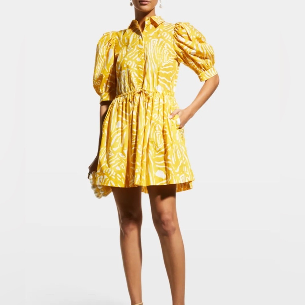 Hunter Bell NYC McCauley Yellow Patterned Mini A-line Shirt Dress
